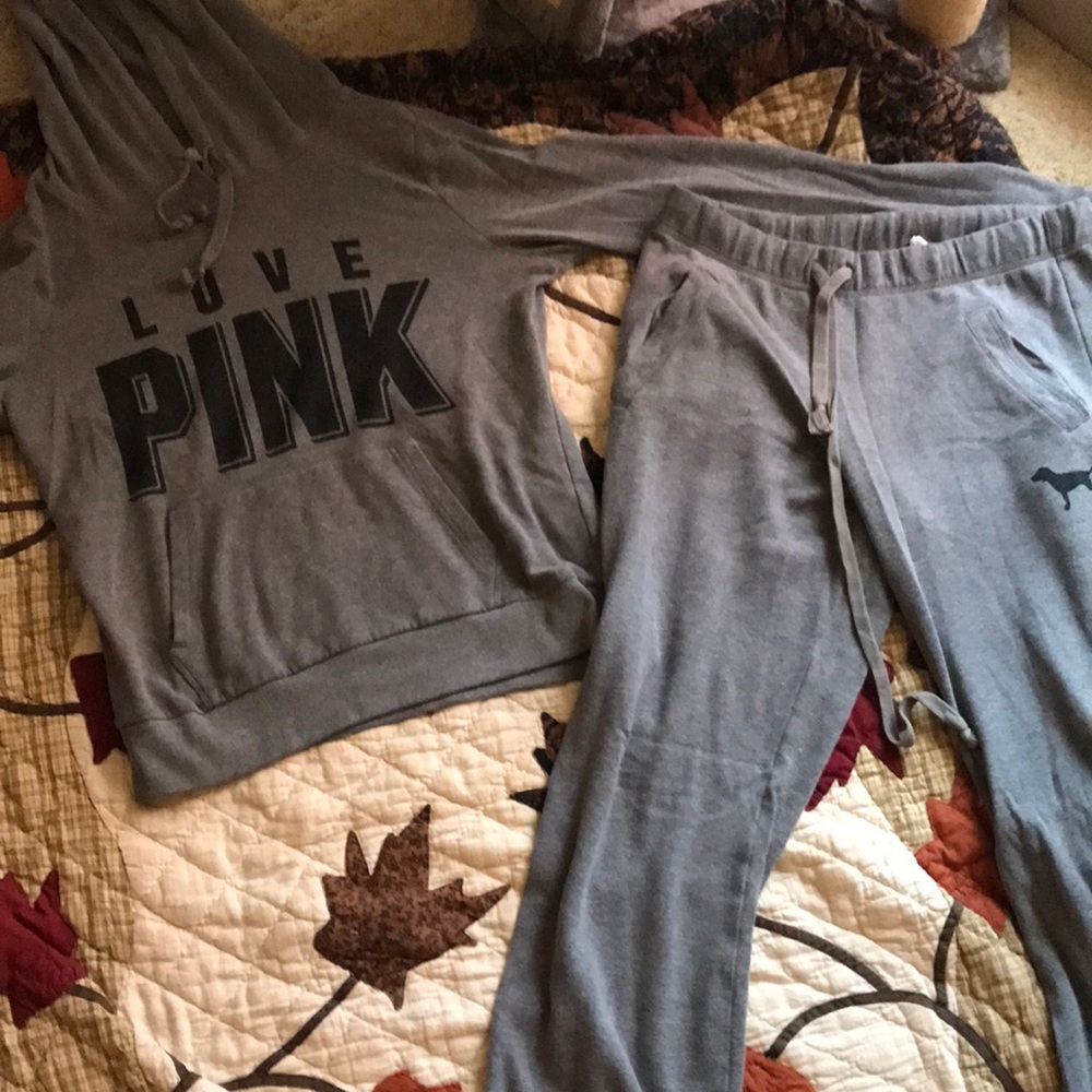 Vs pink sweat suit pants have raw hem